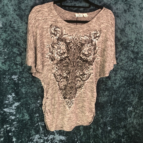 Cato Grey Cross Design Blouse Size Medium - Picture 4 of 4